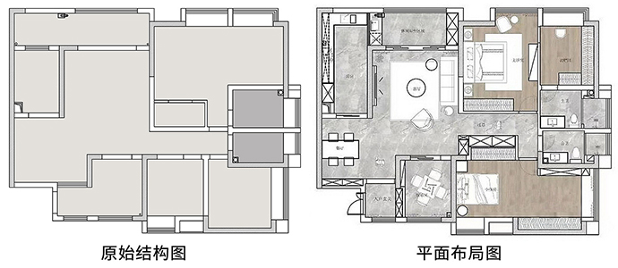 成都大晶裝飾公司120平美式輕奢風裝修案例-戶型圖 精致典雅 極具質(zhì)感